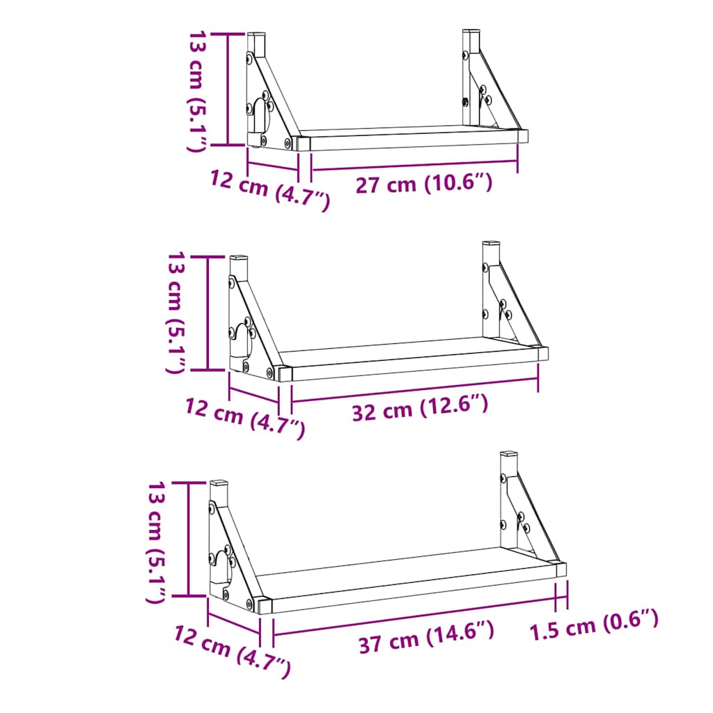 Wall Mounted Shelf System with Storage 3 pcs Smoke Oak