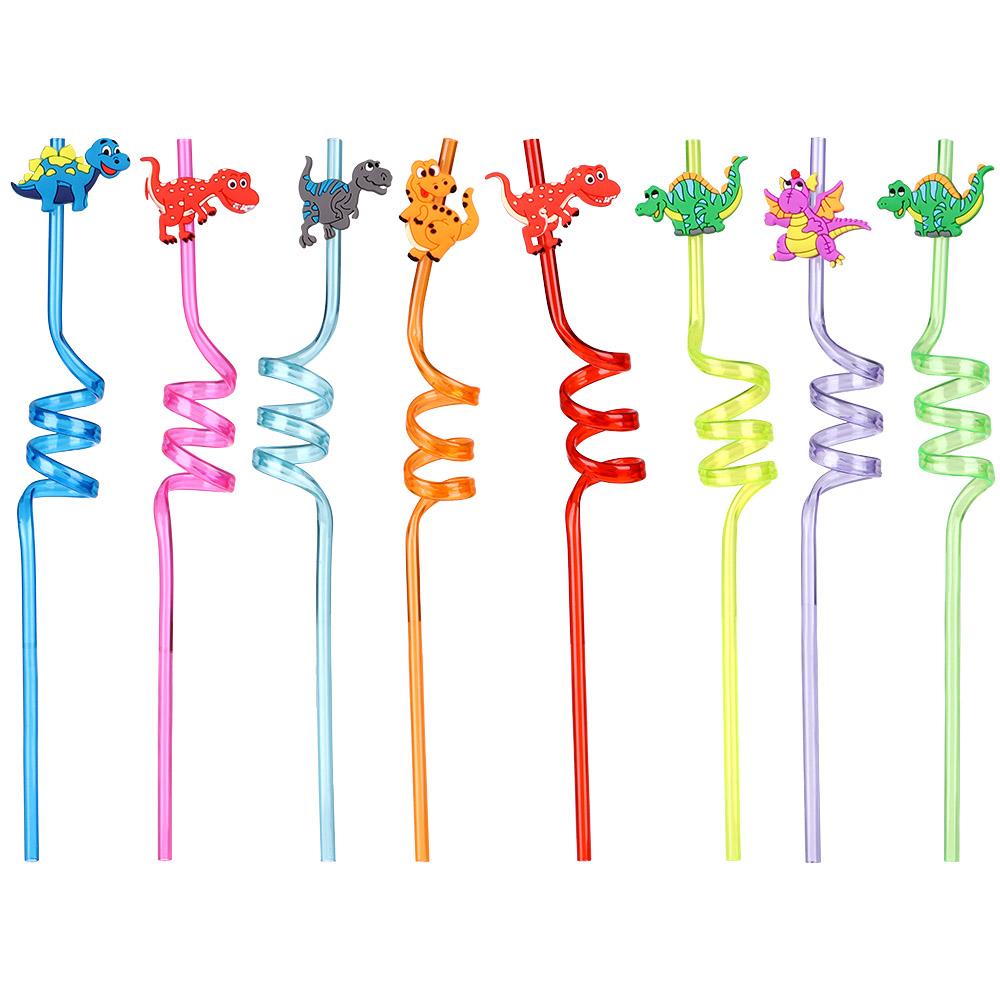 Drinking Decor Temporaty Straw Straws-Plastic Dinosaur Reusable Straws Dino Theme Cartoon Pattern