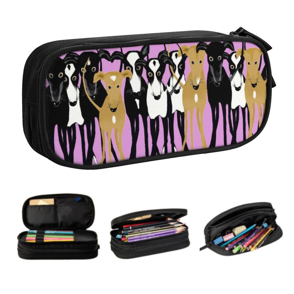 Custom Kawaii Greyhound Dog Gathering Pencil Case for Boy Girl Large Storage Whippet Sighthound Puppy Pencil Bag Stationery