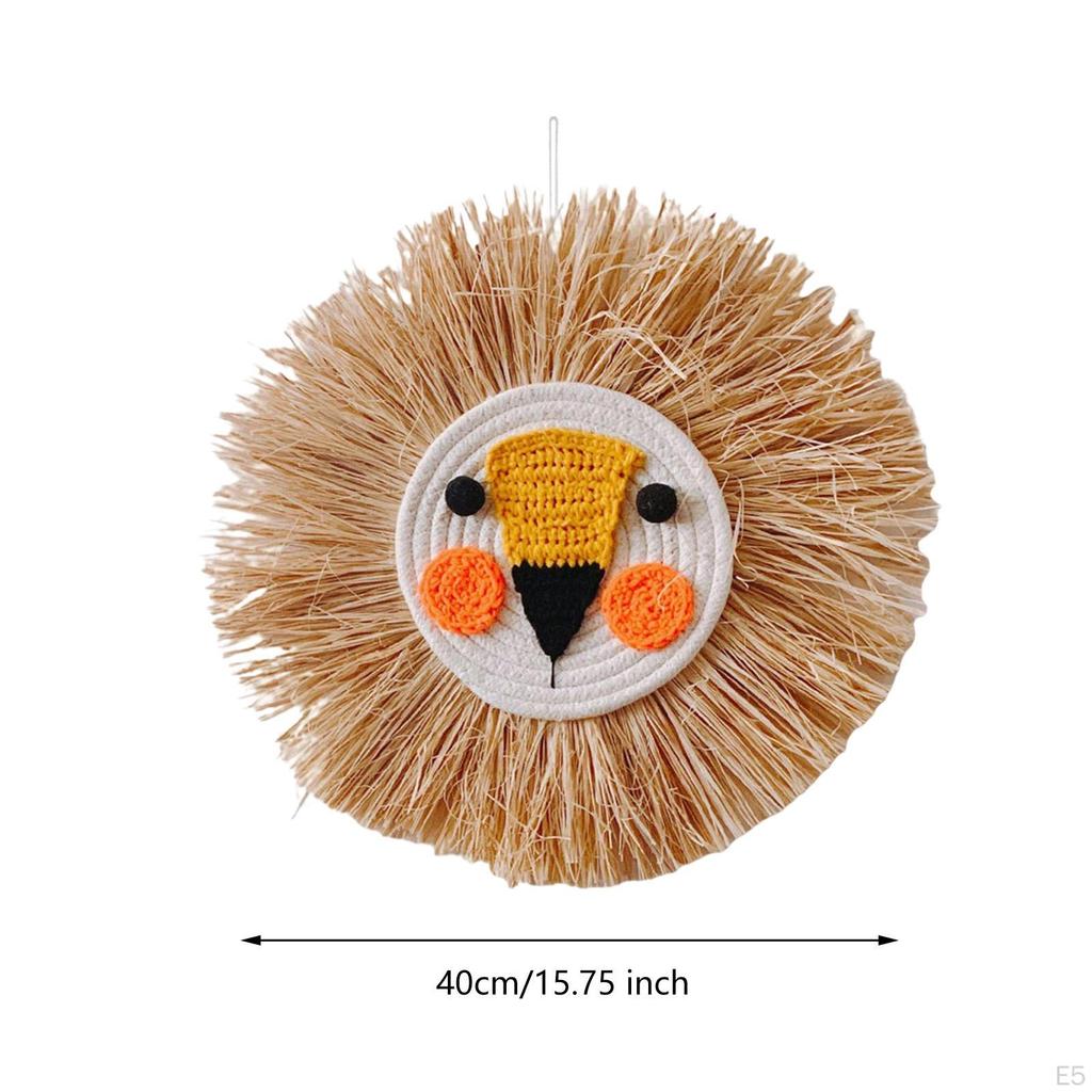 15.7inch Cartoon Woven Animal Head Wall Decoration Handcrafted Cotton Thread for Gallery