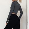 Spring Fashion Women's New Long Sleeved Zipper Half Open Collar Exposed Navel Versatile Slim Fit T-shirt