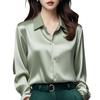 Женская рубашка из гладкого атласа с длинным рукавом и лацканами, повседневные топы, однобортная рубашка для офиса в стиле французского стиля