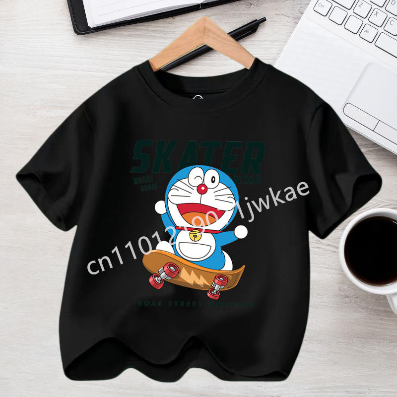 Kawaii Cotton Tops Boy Girl Summer Fashion Tees Kid Clothes Birthday Gift Doraemon Short Sleeves Children Cartoon Anime Tshirt