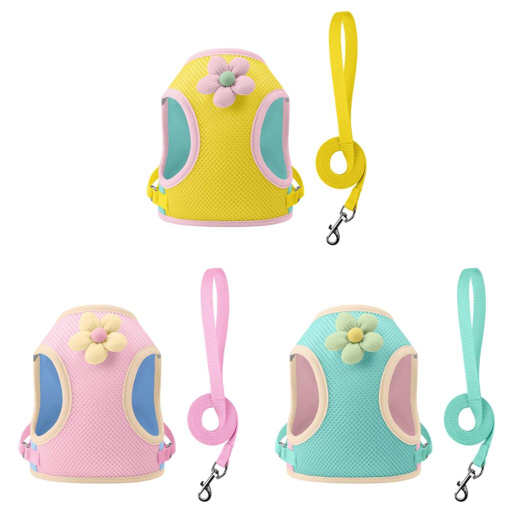 Pet Harness For Small Dogs In Pink Yellow Green Colors Breathable And Reduces Pulling