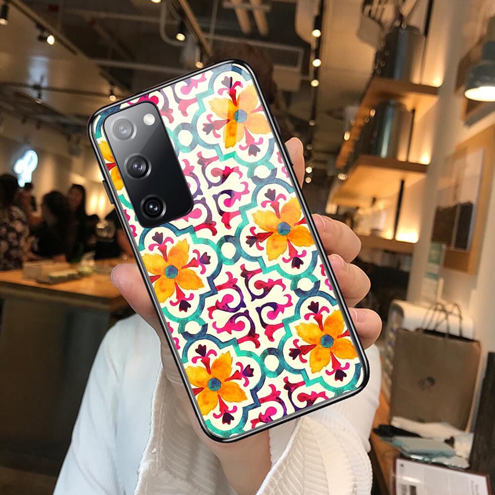 Art Flowers Banana Leaf Tempered Glass Shell Phone Case For SamSung Galaxy S8 S9 S10E S20 S21 S5 S30 Plus S20 Fe 5G Lite Ult