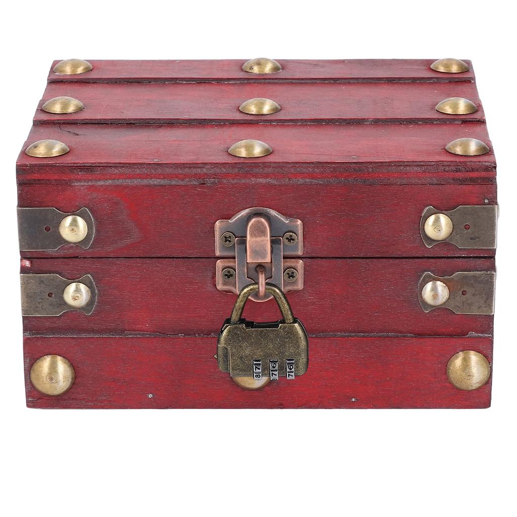 Vintage Wooden Storage Box 145x120x85mm Multifunctional Decorative Treasure Chest Box with 3 Bit