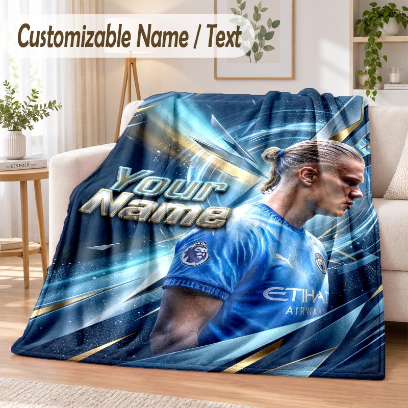 Custom Text Flannel Blanket Erling Haaland Print Warm Cozy Blanket Home Sofa Bedding