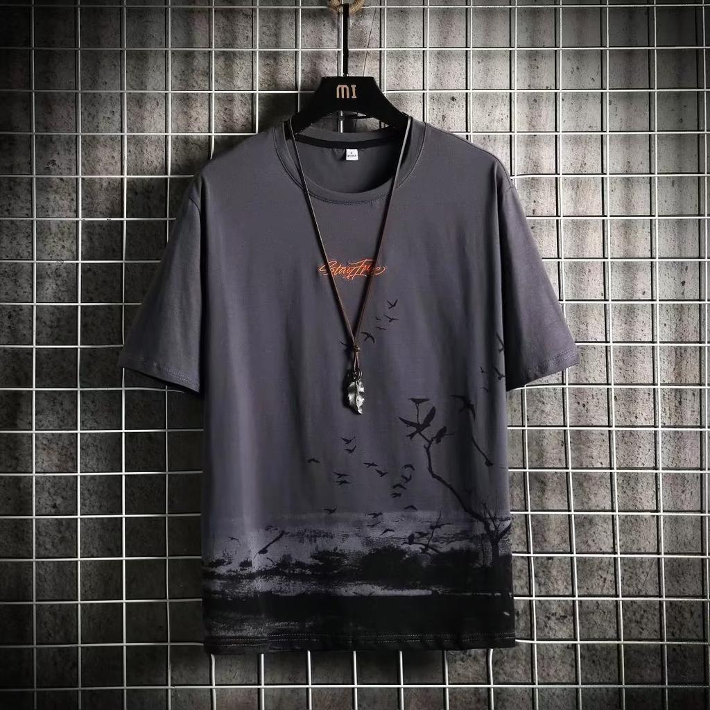 Summer Men's  Fashion Chinese Traditional Painting Style 3d Printed T Shirt Simple Pattern Short-sleeved Tees  Casual Men's Tops