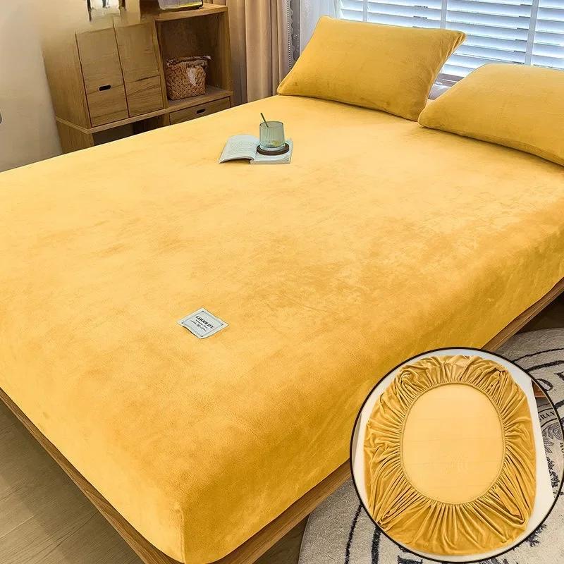 1 шт. Мягкая теплая плюшевая простыня на резинке, эластичный чехол для матраса, пушистое постельное белье из кораллового флиса, зимнее роскошное двуспальное постельное белье для пары