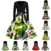 Women's Fashion V-neck Casual Slim-fit Christmas Print Long-sleeved Dress
