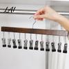 Closet Organization for Small Spaces Legging Hangers with 12 Clips Space Saving Wooden Pants Apartment Wardrobe Storage Solution Organizer