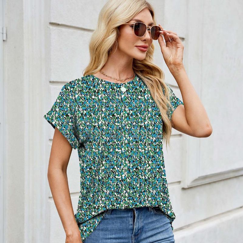 Весна и лето, новый свободный повседневный топ с круглым вырезом и короткими рукавами для женщин