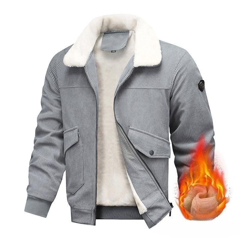 Мужские зимние теплые вельветовые куртки на флисовой подкладке, легкое ветрозащитное пальто с карманами, отложным воротником, рабочая куртка для мужчин, теплая куртка карго