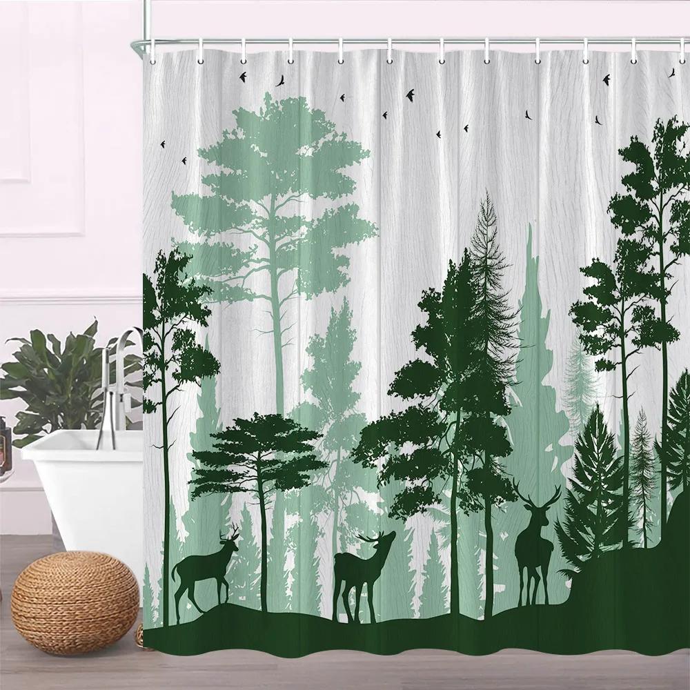 Modern Black Shower Curtain Set with Hooks-Black and White Shower Curtain for Bathroom Fabric Geometric Bath Curtains with Hoo