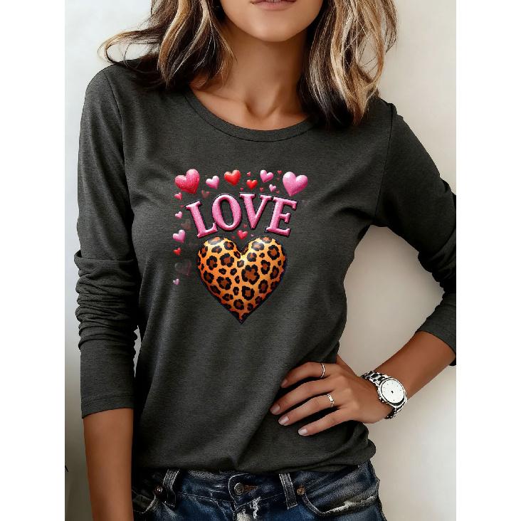 Ladies T Shirt 1Pieces Heart-shaped leopard print pattern Washable Comfortable Durable Easy to wear Leisure Holiday Party Clothing Fashion 200Gram