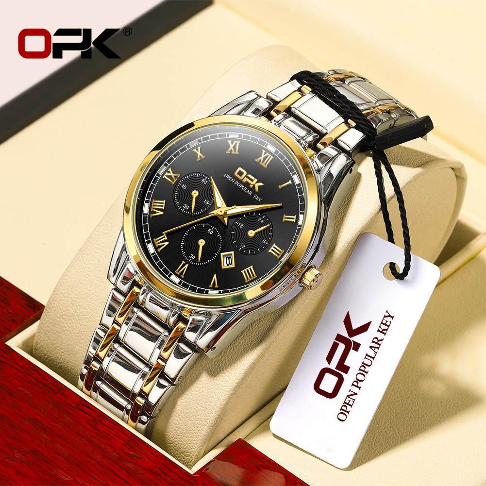 OPK 8119 Classic Chronograph Men Watch Calendar Luminous Stainless Steel Waterproof Quartz Man Business Wristwatch