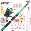 FTK Complete Fishing Kit: 1.8m/5.91ft Lightweight Fibreglass Spinning Rod and Reel Combo Cool Pack - for Fresh and Salt Water, Hooks