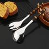 6Pcs Long Handle Serving Spoon Fork Bamboo Wooden Handle Salad Spork Kitchen Stainless Steel Tableware Cutlery Flatware Set
