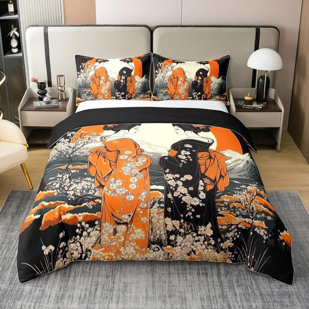 Japanese Ukiyoe Theme Duvet Cover Queen King Size Printed Bedding Set Kids Bedroom Decor Japanese Style 3 Pcs With 2 Pillowcases