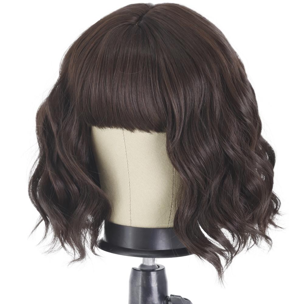 XINRAN Женский модный короткий волнистый парик с челкой, винно-красный волнистый парик, разноцветные парики из синтетического волокна для женщин