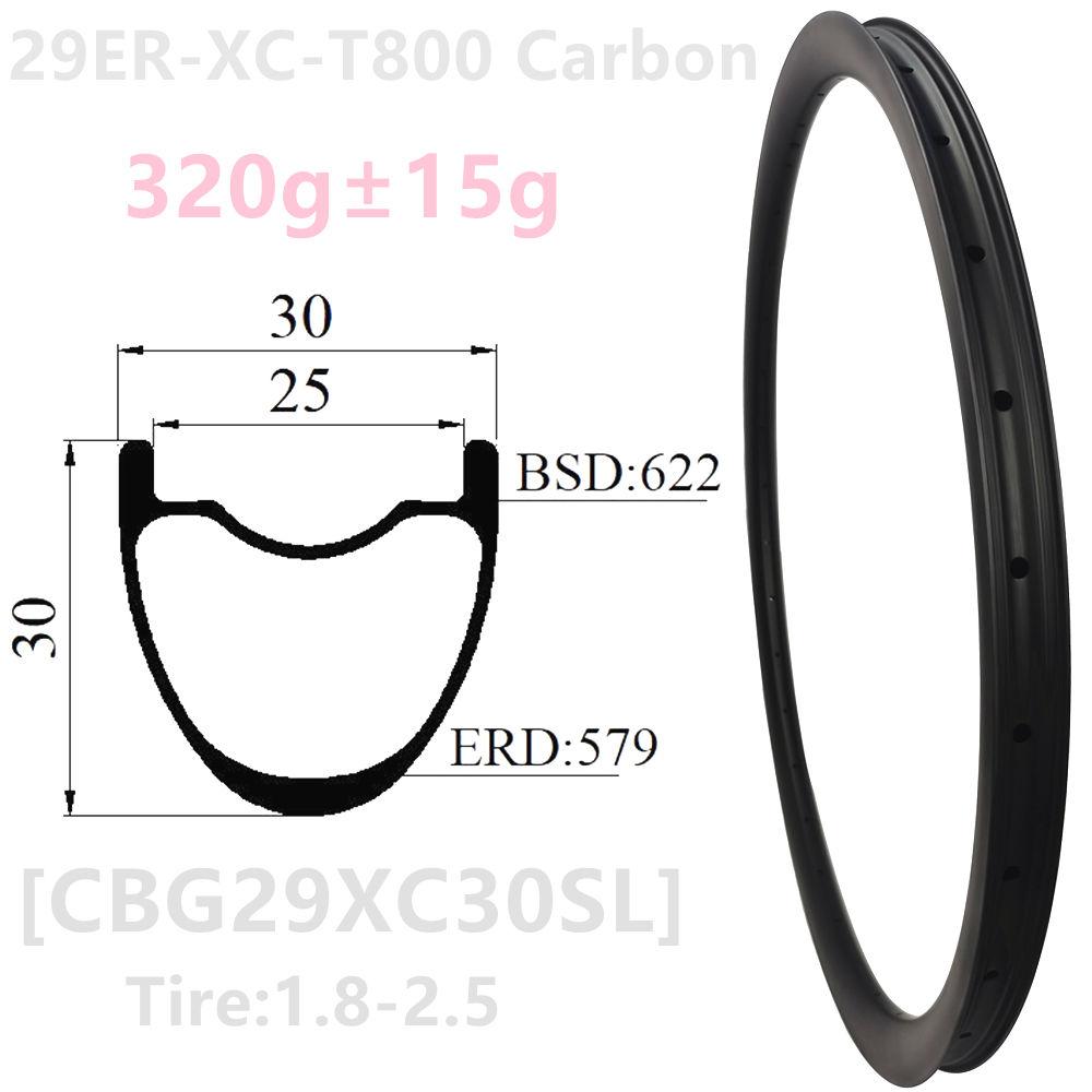 [CBZ29XCSL-MTB] Symmetric 310g 30x25mm 30x30mm 35x25mm 36x30mm 33x25mm 29er MTB Wheel Hookless Tubeless 29er Carbon MTB Rims