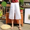 Широкие брюки из хлопка и льна для женщин, летние укороченные брюки с высокой талией, повседневные брюки больших размеров для женщин, льняные свободные брюки для женщин