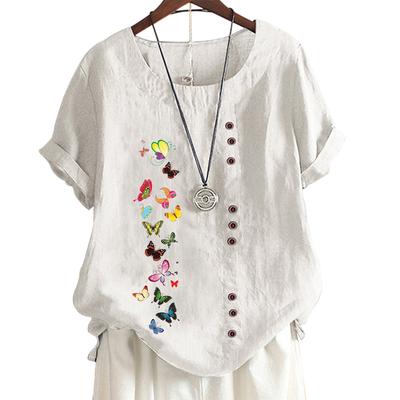 Женские хлопковые повседневные топы с 6 уникальными принтами, круглый вырез, короткие рукава, S-5XL