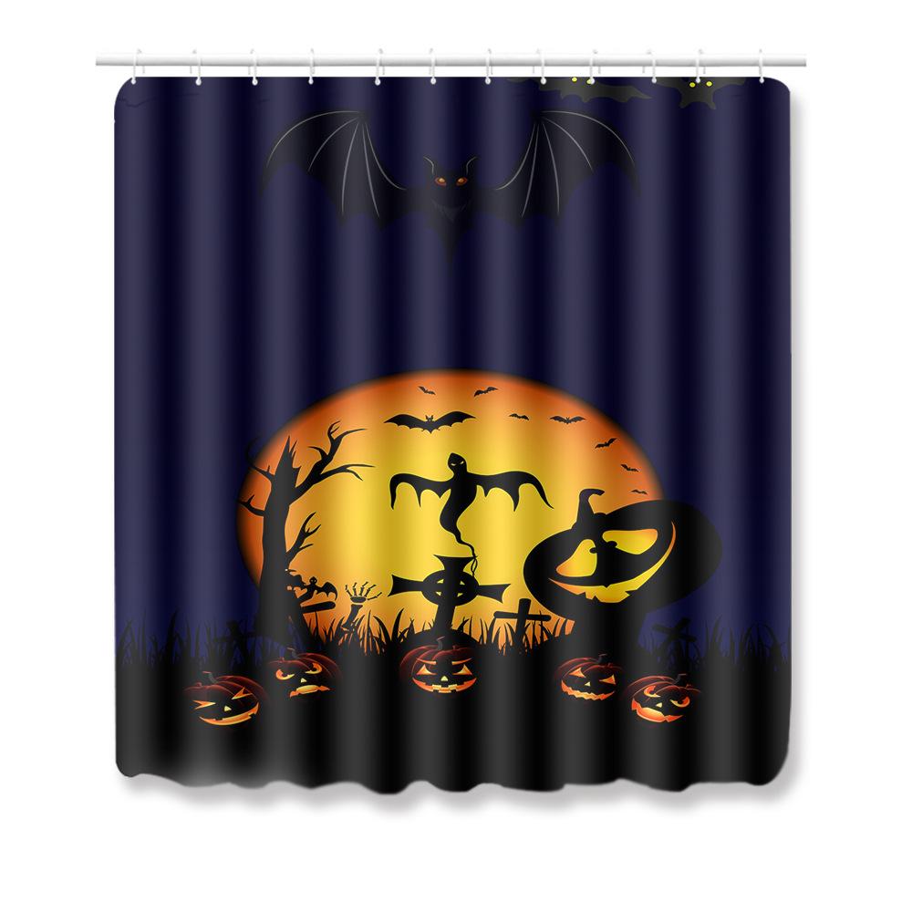 Halloween Shower Curtain Floor Mat Combination Four-Piece Set Bathroom Toilet Carpet Shower Room Foot Mat