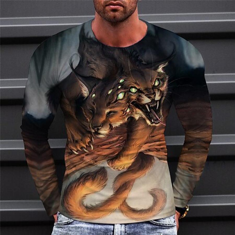 Футболки с рисунком дракона весна-осень, круглый вырез, длинный рукав, мужская спортивная одежда больших размеров, винтажная футболка с 3D-принтом больших размеров