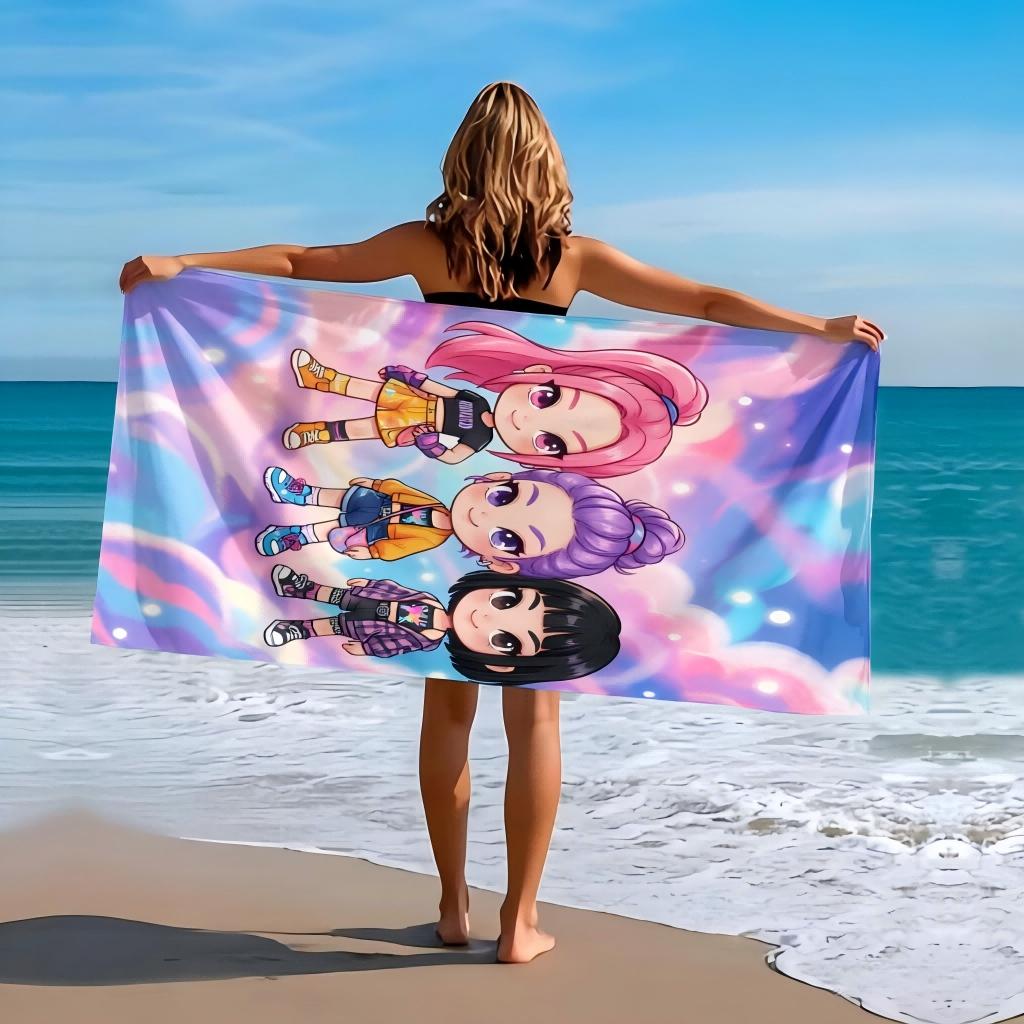 Кавайи Чиби Аниме K-pop Девочка Пляжное полотенце Фиолетовая галактика с принтом Микрофибра Пончо Мягкое впитывающее полотенце для детей и взрослых Пляж