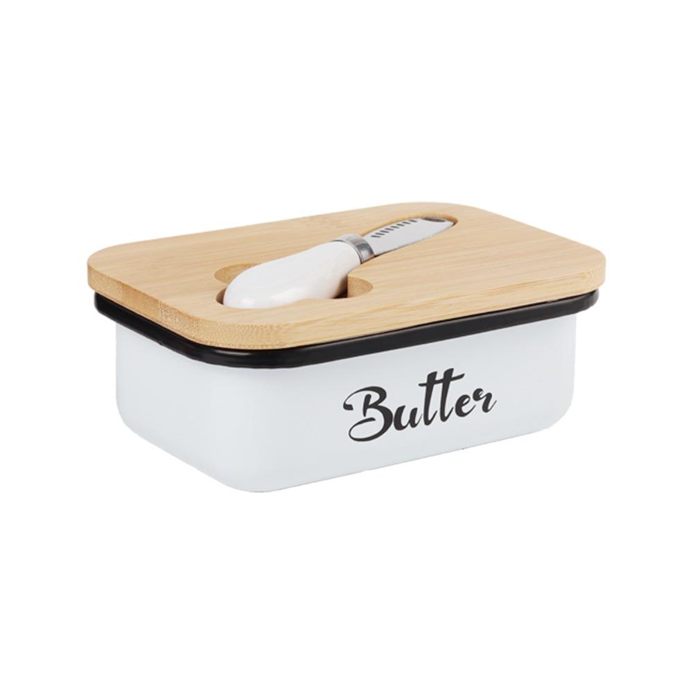 Practical Airtight Butter Dish Rectangular With Spatula Butter Storage Container Bamboo Cover Iron Butter Keeper Bread