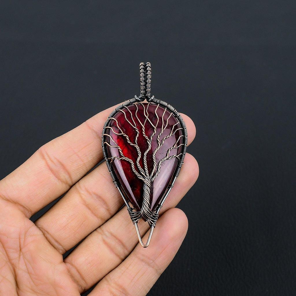 Tree Of Life Red Flash Labradorite Pendant, 999 Copper Wire Wrapped Jewelry, Gemstone Jewelry Pendant, Handmade Wedding Gift Jewelry