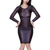 Womens See-Through Bodycon Dress Long Sleeve High Stretchy Skinny Lingerie Dress Nightwear