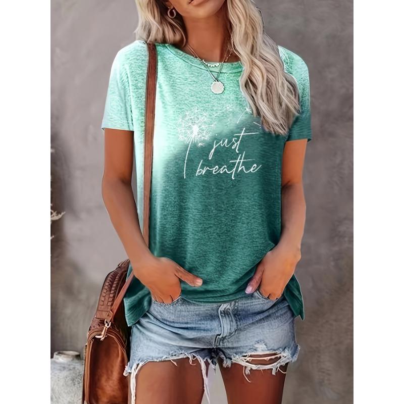 Plus Size Women's T-shirt Dandelion Print Gradient T-shirt Tops Street Casual T-shirt Summer Girls Loose Short Sleeve Tees