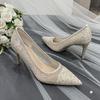 High Heels Stiletto Sequins Mesh Bridal Wedding Shoes Bridesmaid Lace Wedding Shoes Banquet Dresses Single Shoes
