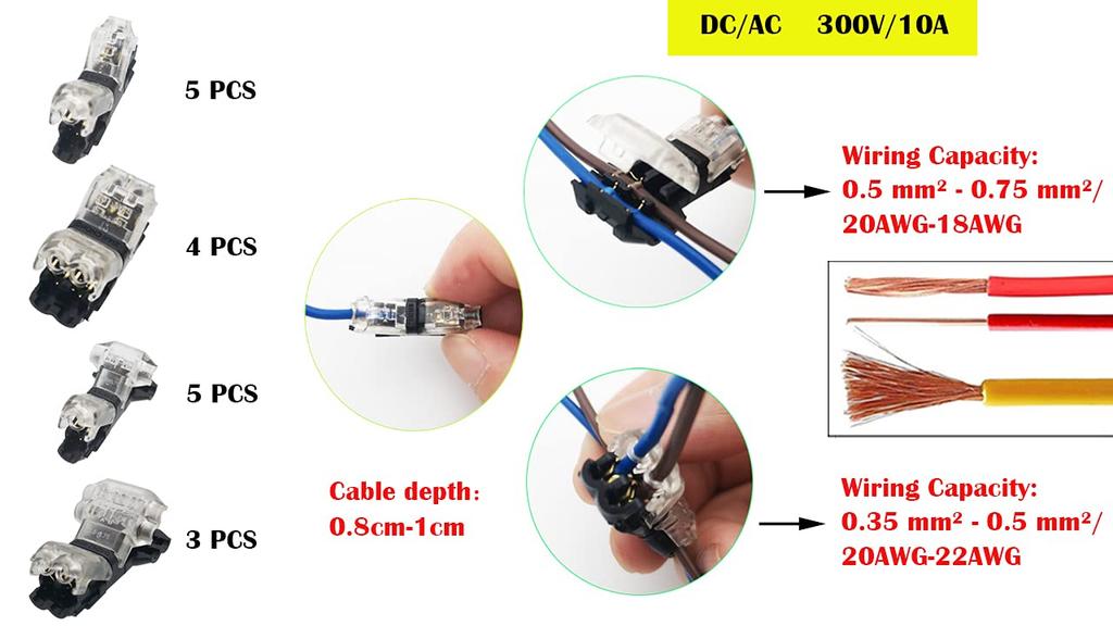 CTRICALVER Соединитель для проводки Костюм Соединитель ответвления проводки Простая Быстрая Установка проводки Соединение ответвления проводки Тонкий провод [Набор из 17]