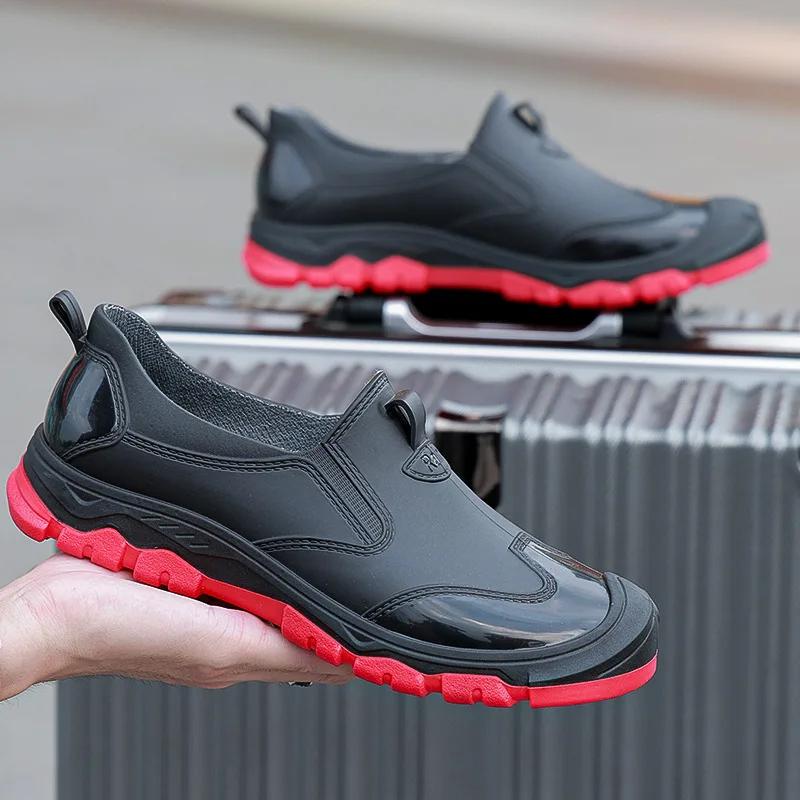 Модные мужские резиновые сапоги для отдыха на природе, повседневные мужские ботинки для походов, рыбалки, водонепроницаемые рабочие ботинки, нескользящая мужская обувь 2024
