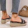 Women's Slope Heel Sandals Summer New Round Head Open Toe Cloth Surface Thick Sole Anti-slip Wear-resistant Slippers