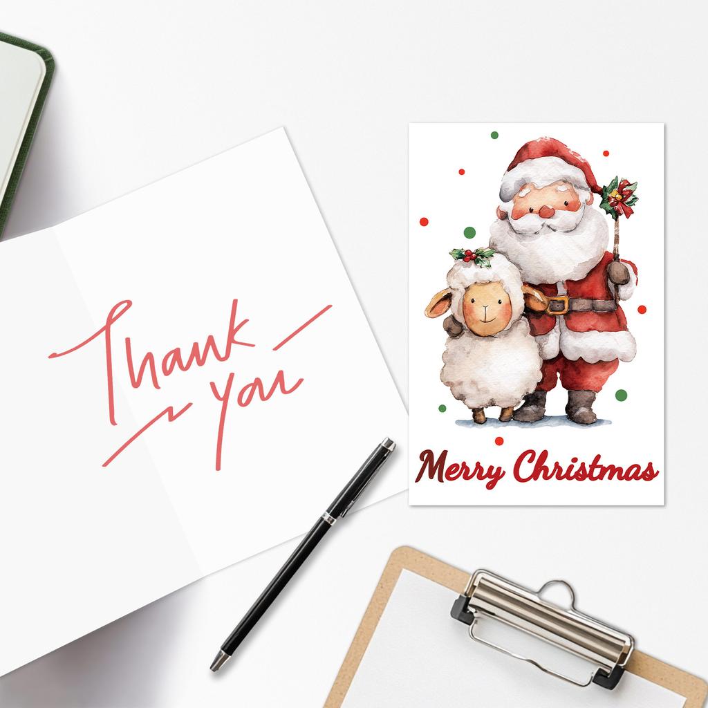 10PCS Cute Cartoon Christmas Greeting Cards Set with Envelopes, Large Size Xmas Cards for Holiday Wishes & Gifts