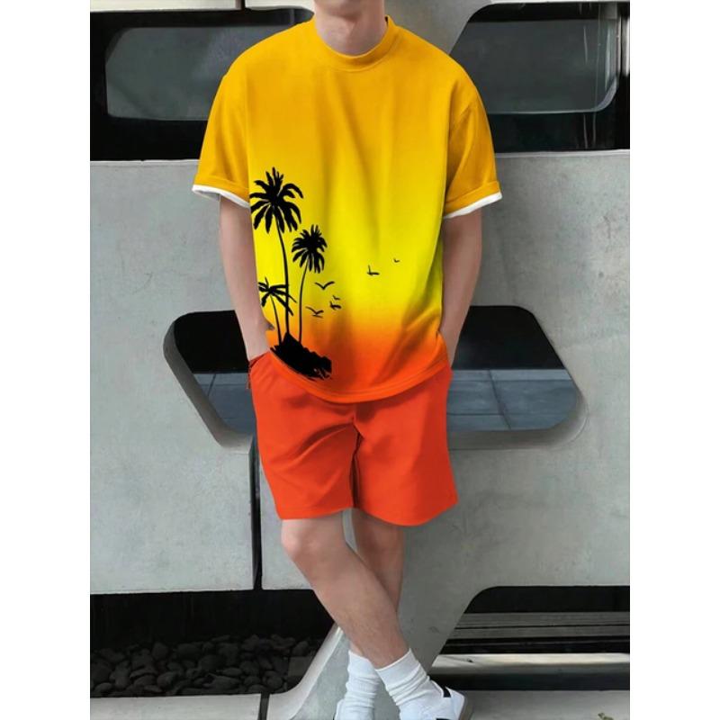 Летняя повседневная мужская футболка для спорта на открытом воздухе, пляжные брюки, уличные модные шорты с коротким рукавом и шнурком, мужской костюм