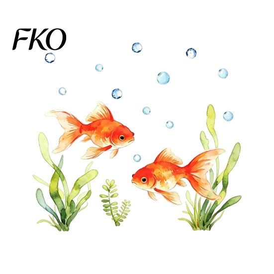 Aquatic Plant Window Decal Red Goldfish Design Sticker, Transparent Electrostatic Adhesion No Glue Auspicious Decor Glass for Living Room Bedroom