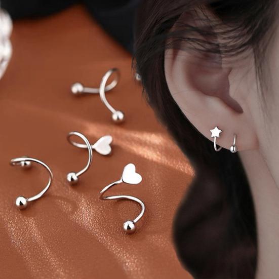 1 Pair Ear Studs Round Beads Five Pointed Star Piercing Mini Cute Gift Hypoallergenic