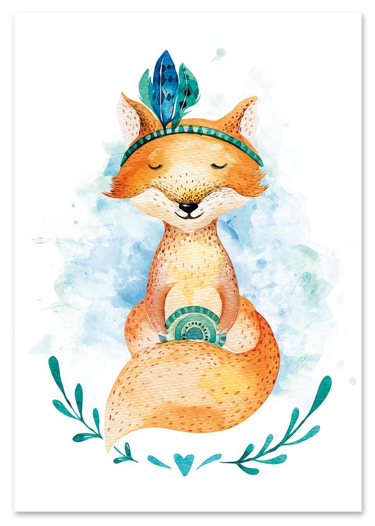 Лиса акварельный постер лисы