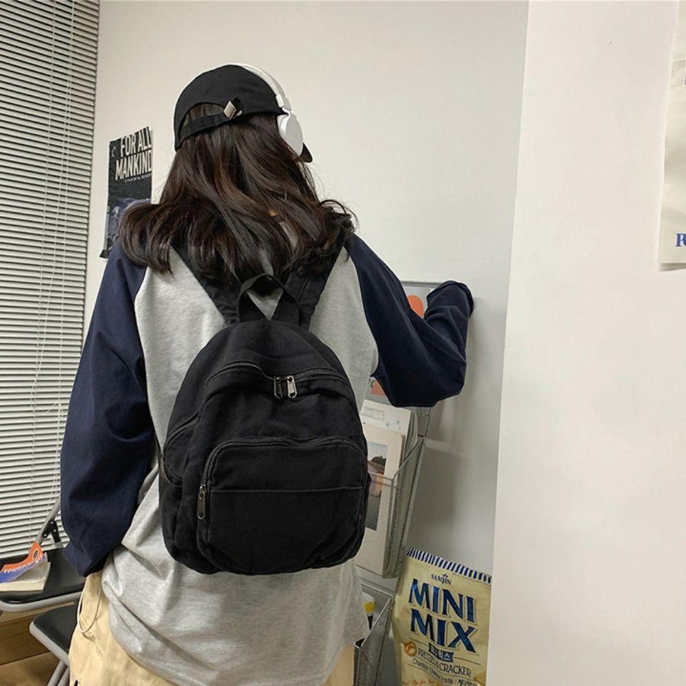 Retro Schoolbag Simple Shoulder Bag Leisure Fashion Canvas Leisure Backpack  Student