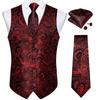 Red Vest for Men Paisley Waistcoat Tie and Handkerchief Wedding Vest Set Formal Suit Vest for Men