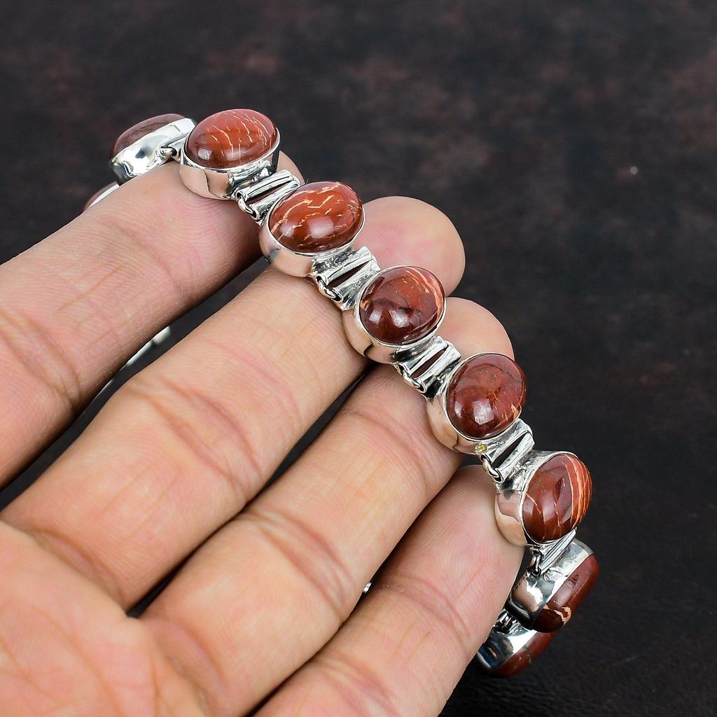 Red Snakeskin Jasper Bracelet 925 Sterling Silver Bracelet Handmade Jewelry Adjustable Chain Bracelet Genuine Gemstone Bracelet Gift For Him