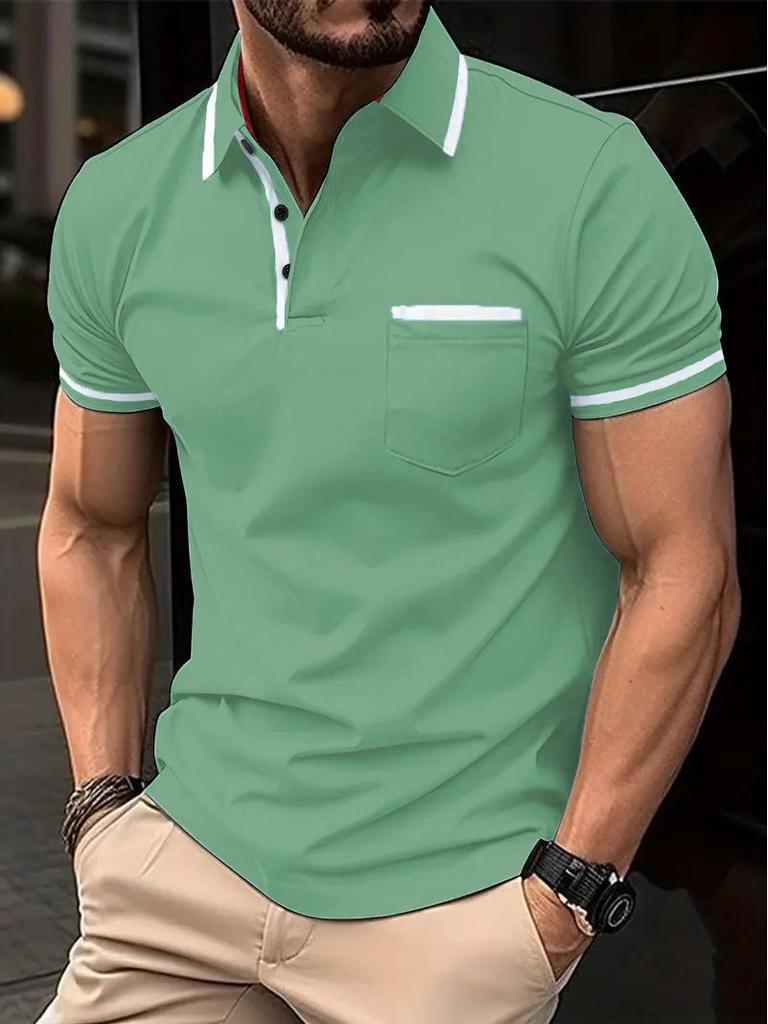 Мужская спортивная рубашка-поло 2024 года с карманом на пуговицах