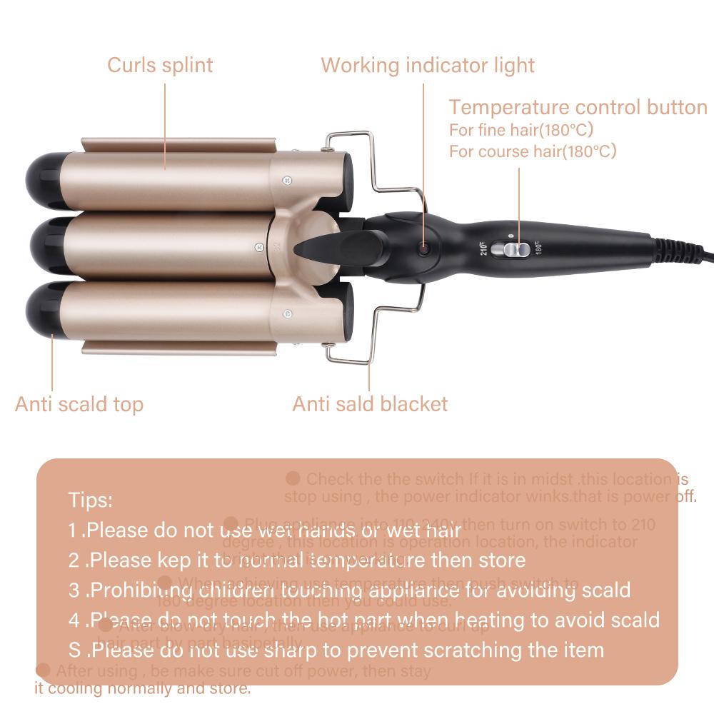 3 Tubes Hair Curling Iron 25 32mm Electric Hair Curlers Wave Hair Style Triple Barrel Egg Roll Hair Styling Beauty Hair Device