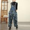 Plus Size Korean Style Stylish Streetwear Overall Straps Print Denim Wide Leg Jeans Basic Ladies' Casual Loose Vintage Romper