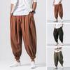 Men Harem Pants Drawstring Waist Baggy Drop Crotch Trousers Casual Loose